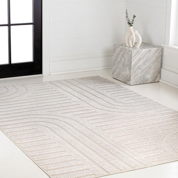 Anders High-Low MidCentury Modern Arch Stripe Two-Tone Indoor/Outdoor Area Rug